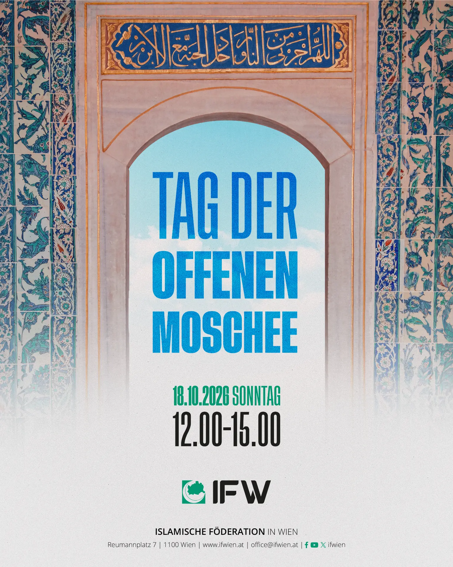 Plakat: Tag der offenen Moschee, Sonntag 18. Oktober 2026, 12:00–15:00 Uhr